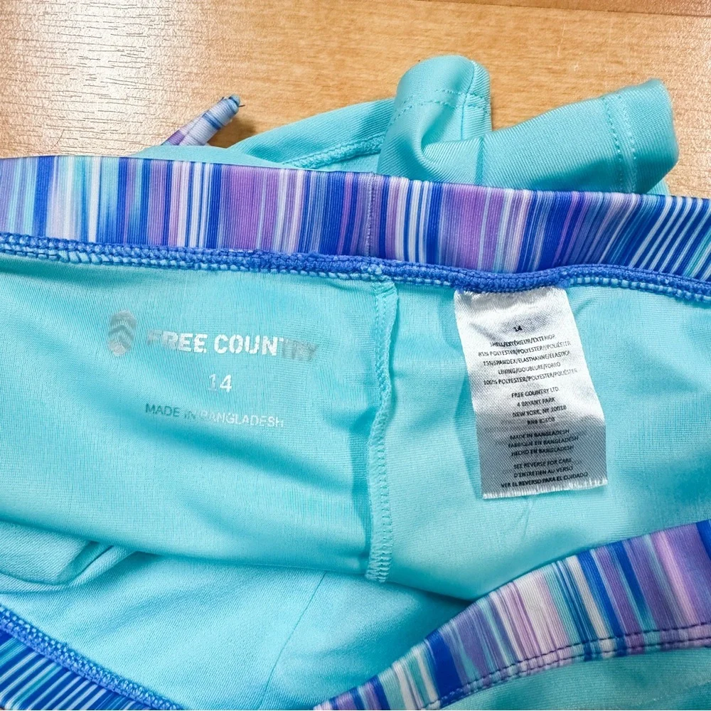 Free Country Blue Crochet Print Halter Tankini Set Girls Size 14